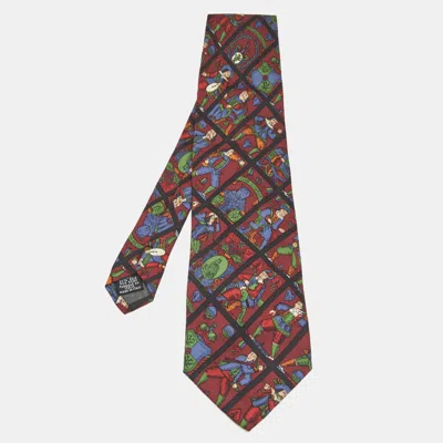 Pre-owned Saint Laurent Burgundy Printed Silk Traditional Tie