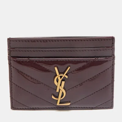 Pre-owned Saint Laurent Burgundy Quilted Patent Leather Cassandre Card Holder