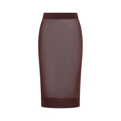 Saint Laurent Burgundy Semi-transparent Pencil Skirt In Brown