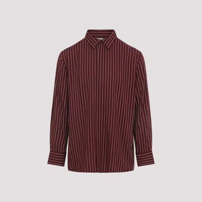 Saint Laurent Burgundy Striped Button-up Shirt In Brown