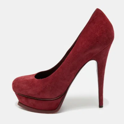 Pre-owned Saint Laurent Burgundy Suede Tribtoo Platform Pumps Size 39