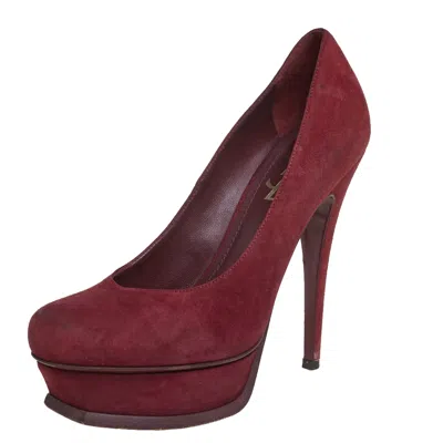 Pre-owned Saint Laurent Burgundy Suede Tribtoo Pumps Size 37