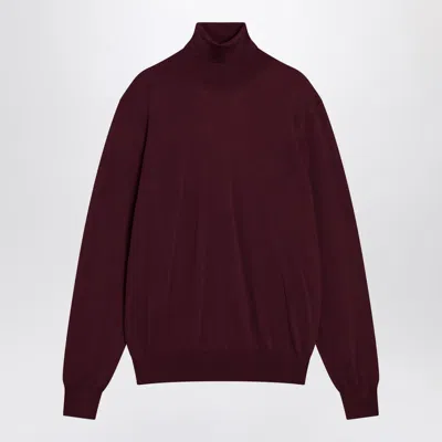 Saint Laurent Burgundy Turtleneck Sweater In Wool In Animal Print