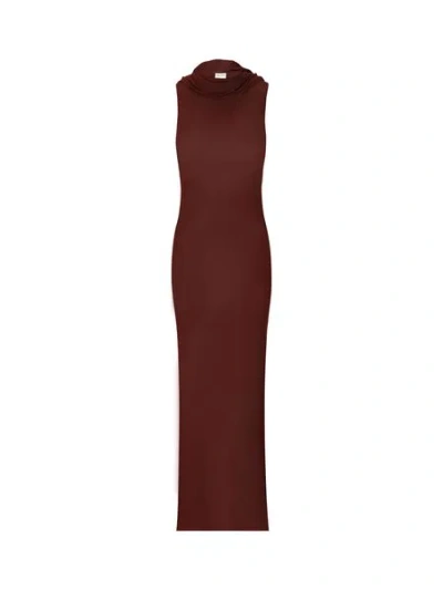 Saint Laurent Burgundy Viscose Long Dress In Red