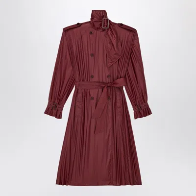 Saint Laurent Burgundy Waterproof Nylon Trench Coat With Lavallière