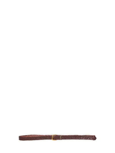 Saint Laurent Burnt Chocolate Woven Leather Cassandre Belt In Brown