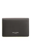Saint Laurent Business Card Holder With Flap In Grain De Poudre Embossed Leather Wallets Black In Gray