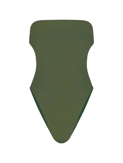 Saint Laurent Strapless Cutout Swimsuit In Green