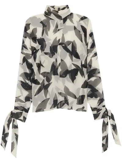 SAINT LAURENT BUTTERFLY-PRINT SILK BLOUSE
