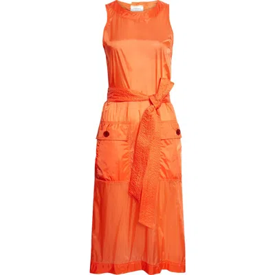 Saint Laurent Button Back Belted Nylon Dress In Orange