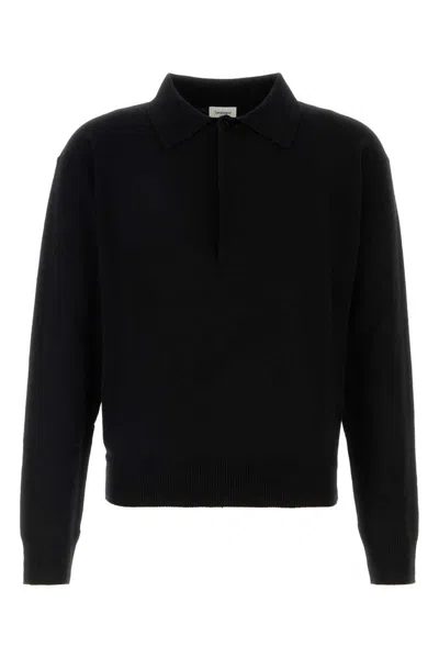 Saint Laurent Button Detailed Knitted Polo Shirt In Black