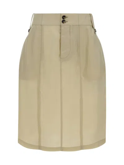 Saint Laurent Button Detailed Pencil Skirt In Beige