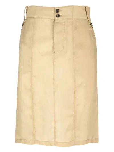 Saint Laurent Button Detailed Pencil Skirt In Brown