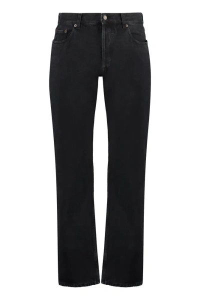 Saint Laurent Button Detailed Straight Leg Jeans In Black