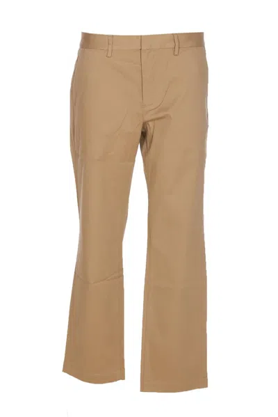 Saint Laurent Button Detailed Straight Leg Trousers In Beige