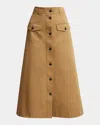 Saint Laurent Button Down Midi Skirt In Chatain