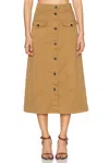 Saint Laurent Button Down Midi Skirt In Chatain