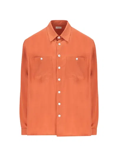 Saint Laurent Button Pocket Silk Shirt In Orange