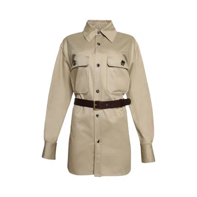 Pre-owned Saint Laurent Button Up Dress With Belt 'beige' | Tan | Women's Size 36 In Brown