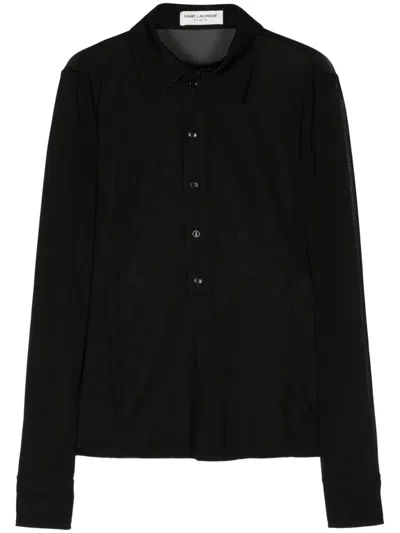 Saint Laurent Button-up Mesh Shirt In Black
