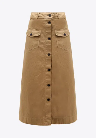 Saint Laurent Button-up Midi Skirt In Sand