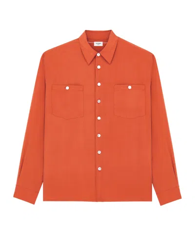 Saint Laurent Pajama Top In Silk Habotai In Orange