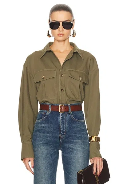 Saint Laurent Button Up Top In Authentic Kaki