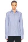 Saint Laurent Cassandre Striped Long-sleeved Shirt In Bleu Blanc