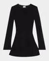 Saint Laurent Buttoned Long-sleeve Knit Mini Dress In Noir