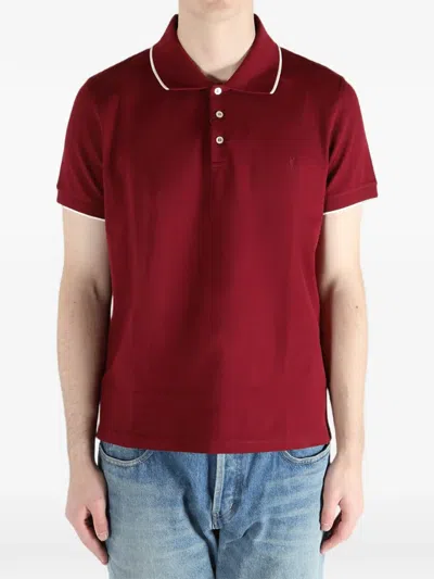 Saint Laurent Cassandre Polo Shirt Ribbed Cuffs Short Sleeves In Red
