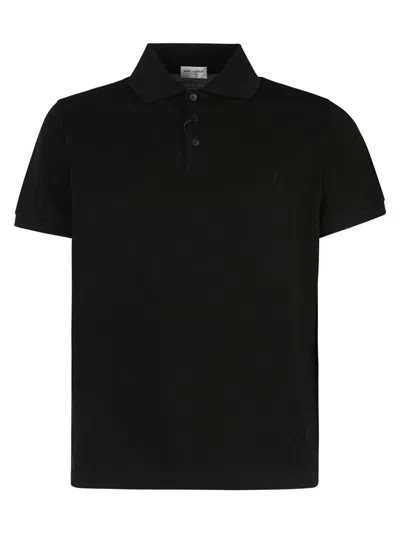 Saint Laurent Buttoned Short-sleeved Polo Shirt In Noir