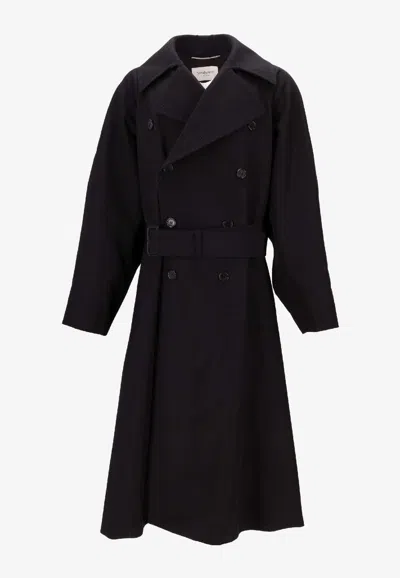 Saint Laurent Button-fastening Belted Jacket In Black