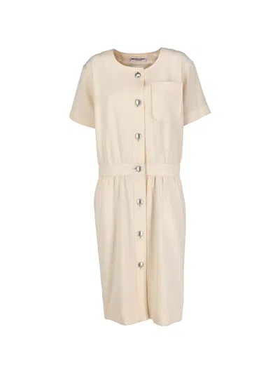 Pre-owned Saint Laurent Button-up Short-sleeve Dress In Neutral