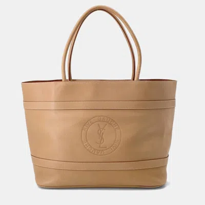 Pre-owned Saint Laurent Cabas Rive Gauche Beige Leather In Sand