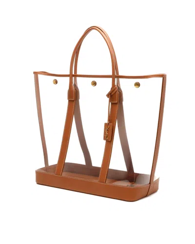 Saint Laurent Cabas Ysl Vinyl Tote Bag In Brown