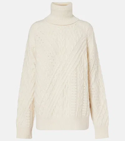 Saint Laurent Cable-knit Alpaca-blend Turtleneck Sweater In White