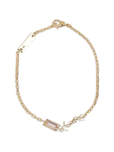 Saint Laurent Cable-chain Bracelet With Horizontal Cassandre Charm And Emerald-cut Bezel-set Rhinest In Oro