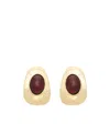 Saint Laurent Resin And Metal Cabochon Earrings In Burgundy Red/brass Gold