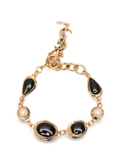 Saint Laurent Cabochon-embellished Faux-pearl Bracelet In Black