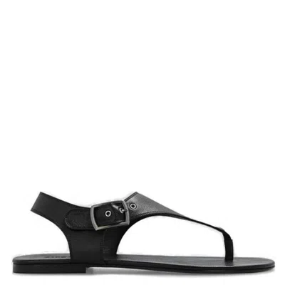 Saint Laurent Caleb Ankle Strap Flat Sandals In Black
