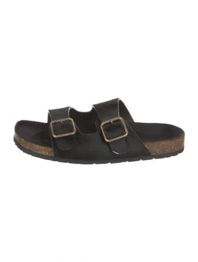 Pre-owned Saint Laurent Calf Hair Slides In Black