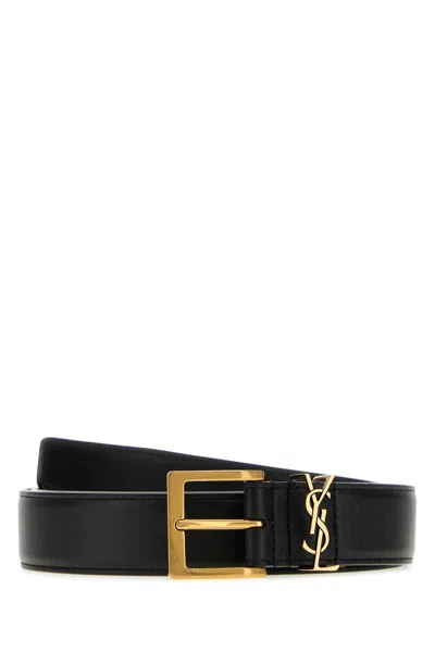 Saint Laurent Calf Leather Belt With 3 Cm Height And Golden Hardware In Black