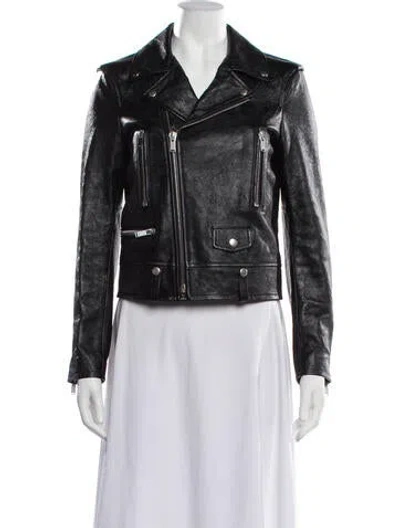 Pre-owned Saint Laurent Calf Leather Biker Jacket In Black