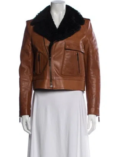 Pre-owned Saint Laurent Calf Leather Biker Jacket In Brown