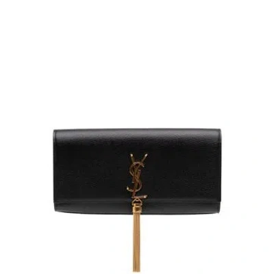 Pre-owned Saint Laurent Calf Leather Grain De Poudre Monogram Kate Tassel Clutch In Black
