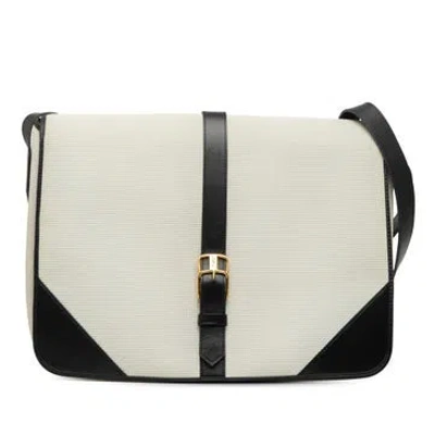Pre-owned Saint Laurent Calf Leather Leather Trimmed Canvas Messenger Bag In White