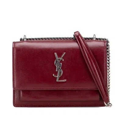 Pre-owned Saint Laurent Calf Leather Mini Calfskin Monogram Sunset Wallet On Chain In Red