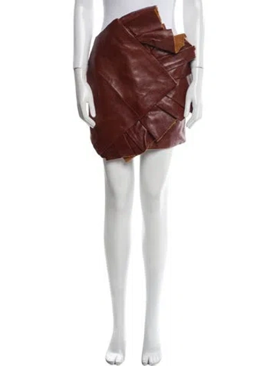 Pre-owned Saint Laurent Calf Leather Mini Skirt In Brown