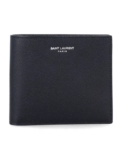 Saint Laurent Calf Leather Mini Wallet In Nero