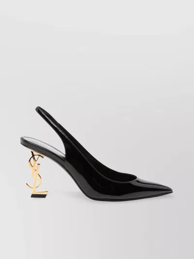 Saint Laurent Calf Leather Slingback Pumps With Gold-tone Hardware In Black